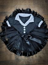 Conjunto Blusa e Saia de Tule Infantil Juvenil Fantasia Halloween Vandinha Wandinha Addams