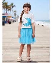 Conjunto Blusa E Saia De Tule Pequena Sereia Cauda Ariel E Linguado Momi