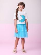 Conjunto blusa e saia de tule pequena sereia cauda ariel e linguado momi