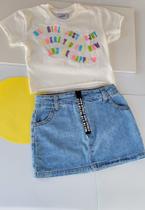 Conjunto blusa e saia jens Catavento