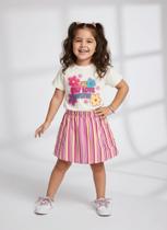 Conjunto Blusa E Saia Listrada Natural E Rosa Neon Abrange Conjunto Blusa E Saia Listrada Natural E Rosa Neon Abrange