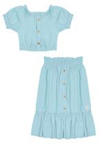 Conjunto Blusa E Saia Monocromático Azul Catavento