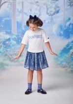 Conjunto blusa e saia shorts de brilho branca de neve animê