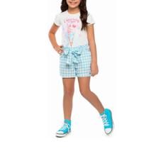 Conjunto Blusa e Short Infantil Verão Munlie Azul Xadrez tam 6