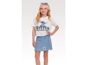 Conjunto Blusa e short-saia Stitch branco/azul claro Conjunto Blusa e short-saia Stitch branco/azul claro