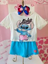 Conjunto blusa e shorts aloha stitch strass momi