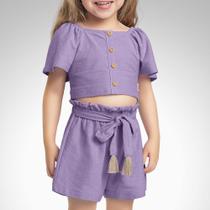 Conjunto blusa e shorts em malha florence