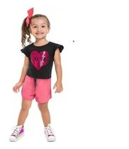 Conjunto Blusa E Shorts Infantil Menina Coração Lantejoula