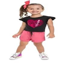 Conjunto Blusa E Shorts Infantil Menina Coração Lantejoula