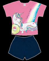 Conjunto Blusa e Shorts Infantil Unicórnio Rovitex 4 Rosa Pink