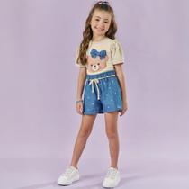 Conjunto Blusa e Shorts Jeans Menina Verão Kukiê Ursinho Conjunto Blusa e Shorts Jeans Menina Verão Kukiê Ursinho