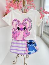 Conjunto Blusa e Shorts Listrado Stitch Angel Momi