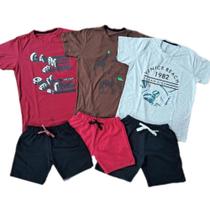 Conjunto blusa e shorts masculino do 02 ao 10 4 peças menino.