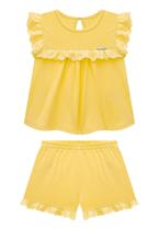 Conjunto Blusa e Shorts Moletinho e Babado Lesie Amarelo Somnii Conjunto Blusa e Shorts Moletinho e Babado Lesie Amarelo Somnii