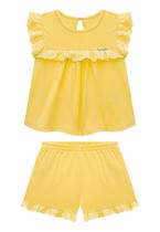 Conjunto Blusa e Shorts Moletinho e Babado Lesie Amarelo Somnii