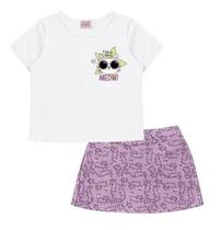Conjunto Blusa E Shorts Saia Menina Meow Meia Malha Comfy