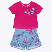 Conjunto Blusa em Cropped e Shorts Saia em Malha Borboleta Infantil Menina Kyly 1000475