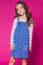 Conjunto Blusa em Ribana Canelada e Salopete em Jeans Bolso Pompom - Kukie Conjunto Blusa em Ribana Canelada e Salopete em Jeans Bolso Pompom - Kukie