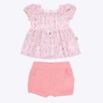 Conjunto Blusa Estampa Floral e Shorts Bebê Menina Paraiso 15429