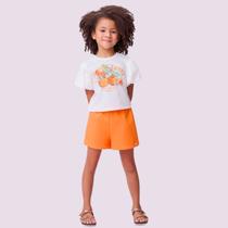 Conjunto Blusa Estampa Frutas em Algodão e Shorts Moletinho Laranja - Momi Conjunto Blusa Estampa Frutas em Algodão e Shorts Moletinho Laranja - Momi