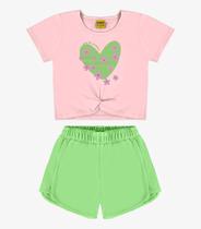 Conjunto Blusa Estampada Coração E Short Rovi Kids Rosa