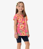 Conjunto Blusa Estampada E Shorts Liso Rovi Kids Rosa