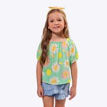Conjunto Blusa Estampada e Shorts Saia Jeans Infantil Menina Vigat 4920