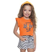 Conjunto Blusa Laranja Sea & Fun e Short Listrado Moletinho Have Fun Conjunto Blusa Laranja Sea & Fun e Short Listrado Moletinho Have Fun