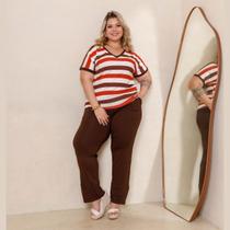 Conjunto Blusa Listrada Manga Curta e Calça Comprida Plus Size Conjunto Blusa Listrada Manga Curta e Calça Comprida Plus Size