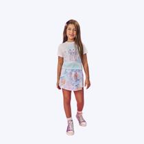 Conjunto Blusa Manga Curta Água Viva E Short Saia Molecotton Infantil Menina Mundo Cinti 12563 Verde