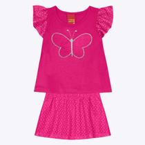 Conjunto Blusa Manga Curta Borboleta e Short-Saia Infantil Menina Kyly 1000687