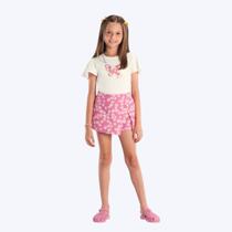 Conjunto Blusa Manga Curta Borboleta E Shorts-Saia Infantil Menina Brandili 26621 Natural