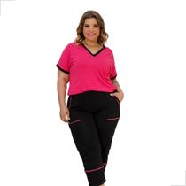 Conjunto Blusa Manga Curta E Calça Capri Plus Size Verão Conjunto Blusa Manga Curta E Calça Capri Plus Size Verão