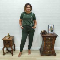 Conjunto Blusa Manga Curta e Calça Jogger Moletinho Plus -