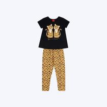 Conjunto Blusa Manga Curta E Calça Legging Animal Print Infantil Menina Kyly 1001014 Branco