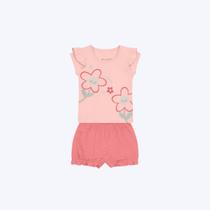 Conjunto Blusa Manga Curta E Shorts Bebê Menina Brandili 26833 Rosa Claro Conjunto Blusa Manga Curta E Shorts Bebê Menina Brandili 26833 Rosa Claro