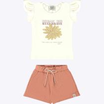 Conjunto Blusa Manga Curta e Shorts Malha Waffle Infantil Menina Have Fun 28902