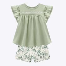 Conjunto Blusa Manga Curta e Shorts Verde Infantil Feminino Milon 2000386