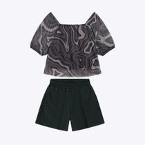 Conjunto Blusa Manga Curta em Tule e Shorts Molicotton Sarjado Teen Menina Amora 5000073