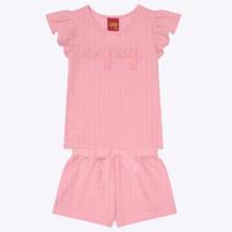 Conjunto Blusa Manga Curta Enjoy e Shorts Infantil Feminino Kyly 1000212 Conjunto Blusa Manga Curta Enjoy e Shorts Infantil Feminino Kyly 1000212
