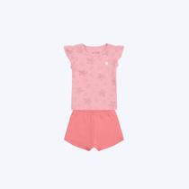 Conjunto Blusa Manga Curta Florzinha E Shorts Bebê Menina Brandili 26834 Marrom Claro