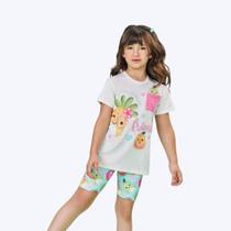 Conjunto Blusa Manga Curta Frutas E Shorts Ciclista Azul Infantil Menina Mundo Cinti 12582 Natural