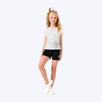 Conjunto Blusa Manga Curta Libélula E Shorts Liso Infantil Menina Kyly 1001037 Branco