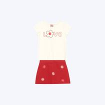 Conjunto Blusa Manga Curta Love E Shorts-Saia Infantil Menina Brandili 26588 Natural Conjunto Blusa Manga Curta Love E Shorts-Saia Infantil Menina Brandili 26588 Natural