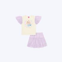 Conjunto Blusa Manga Curta Sereia E Saia Tule Infantil Menina Mundo Cinti 12569 Natural