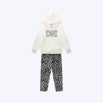 Conjunto Blusa Manga Longa Bordada E Calça Legging Molicotton Infantil Menina Milon 2000798 Offwhite