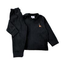 Conjunto Blusa Manga Longa Calça Soft Infantil Bebê Inverno - Preto 01 - 10