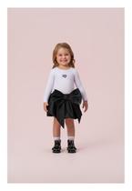 Conjunto blusa manga longa canelada com saia balonê com laço aplicado petit cherie
