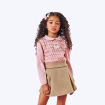 Conjunto Blusa Manga Longa com Colete e Shorts-Saia Rosa Infantil Menina Mundo Cinti 12334