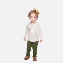 Conjunto Blusa Manga Longa Cotton E Calça Montaria Molecotton Infantil Menina Have Fun 29421 Bege